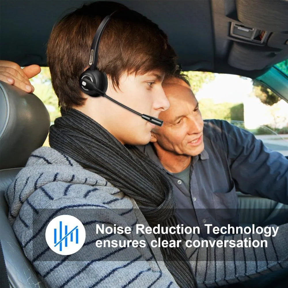 Bluetooth over-ear headset with microphone for truck drivers and office use with noise cancellation