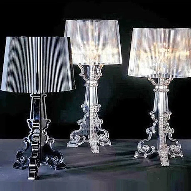 Small acrylic desk lamp with Nordic design, measuring 240x480mm, in white finish on a wooden table