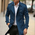 Men's mid-length cotton lapel jacket in army green with side seam pockets
