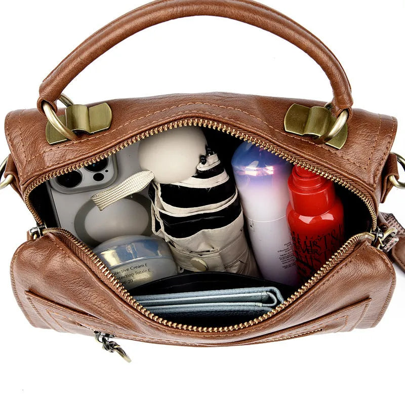 Women's soft PU leather one-shoulder crossbody bag in horizontal square shape shown in six colour options