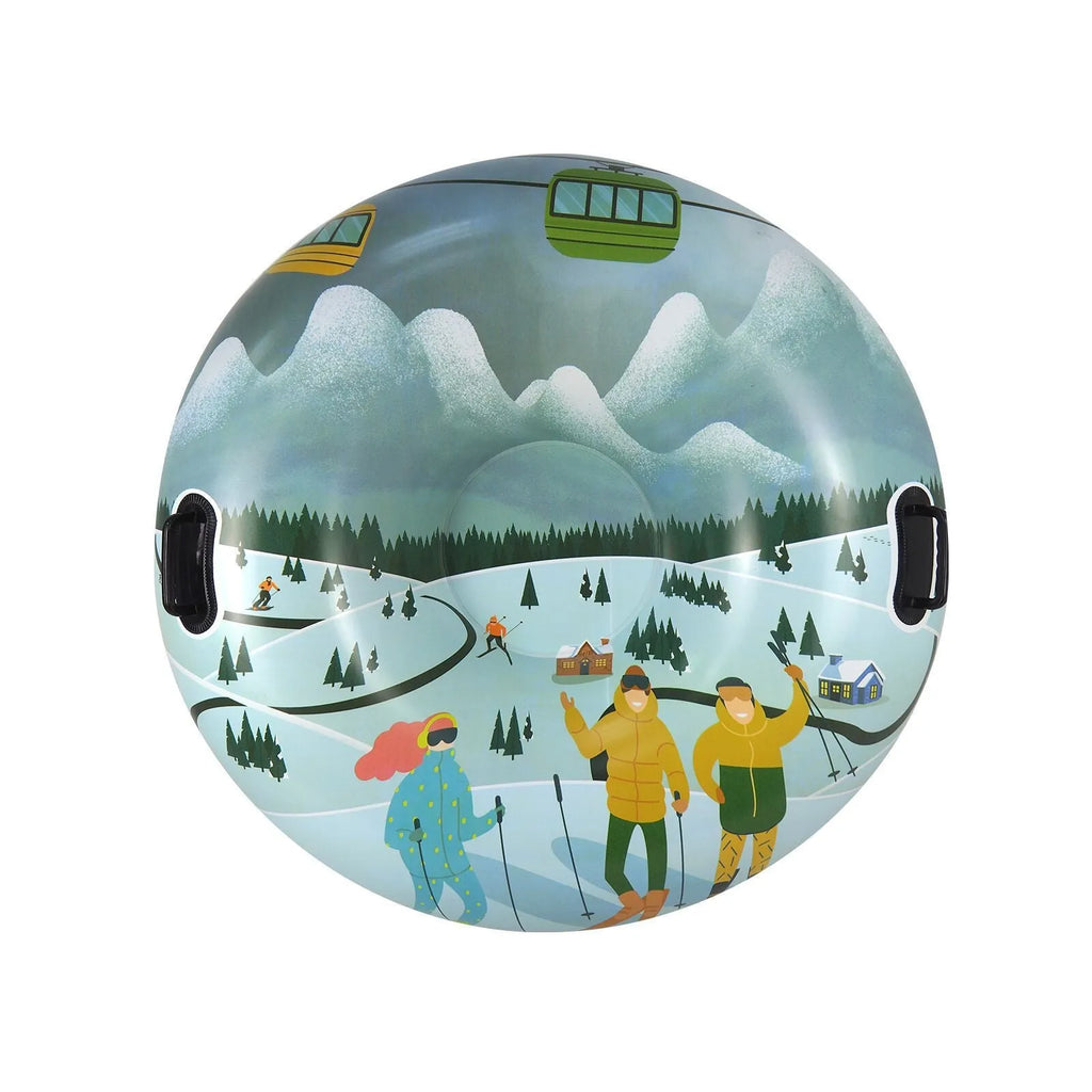 PVC winter ski ring toy in three colour designs: snow mountain, ice-snow blue, and flame red