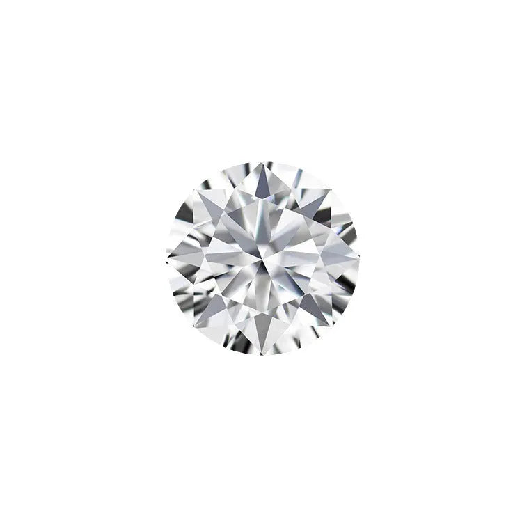 Round eight hearts and eight arrows cut moissanite loose stone on a grey background.