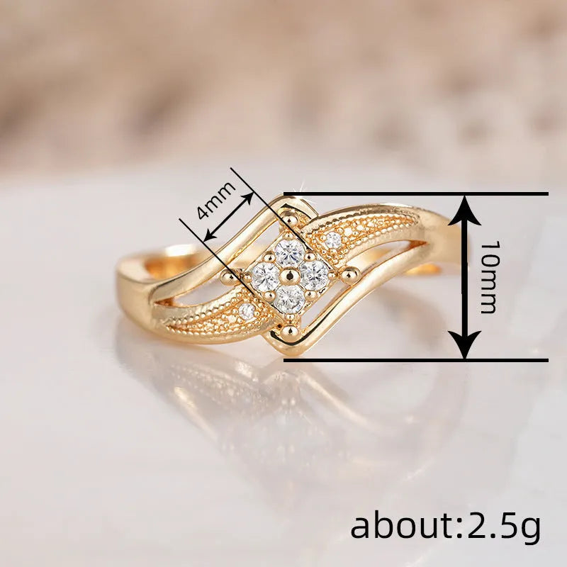 Women's copper diamond shape ring with micro inlaid zircon geometric design in yellow gold colour