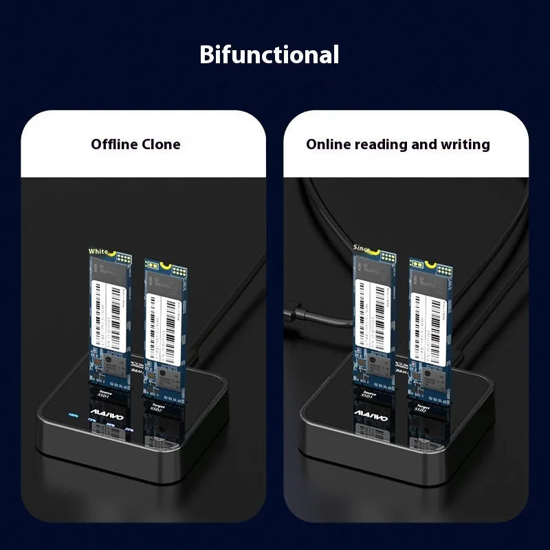 MAIWO K3016 M.2 SSD docking station with data cables and power adapter for drive cloning