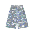Camouflage colour denim work trousers with cargo pocket, cropped length, straight leg fit