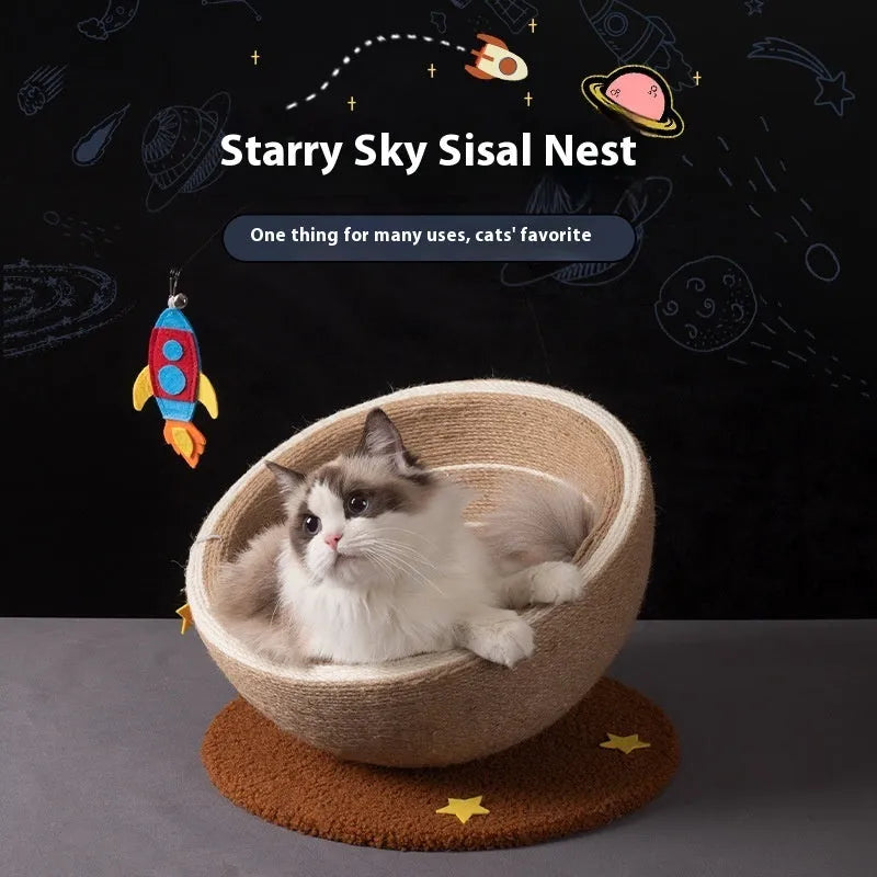 Large integrated cat scratching basin and flannel nest in starlight sisal colour
