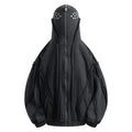 Black men's cotton hooded cardigan coat with abstract pattern and zip front