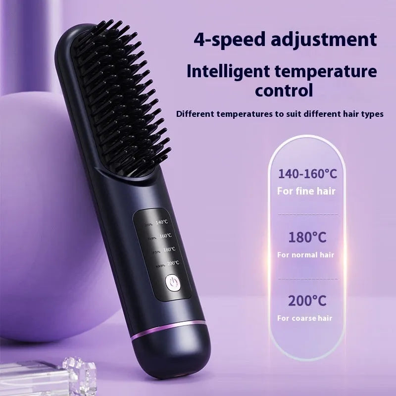 Portable charging negative ion straight hair comb in white, dark blue, or grey colour.