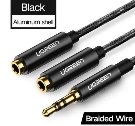 Short 20cm black 3.5mm headphone cable with gold-plated connectors for earphone models