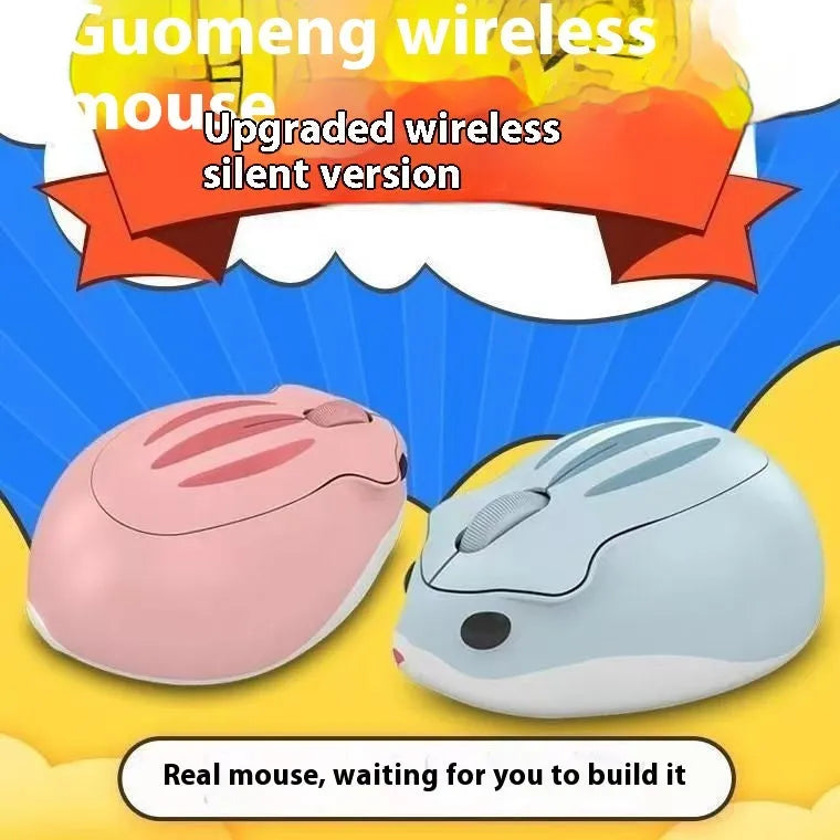 Hamster 109E wireless mute mouse in yellow pink and gray colors with Bluetooth connectivity