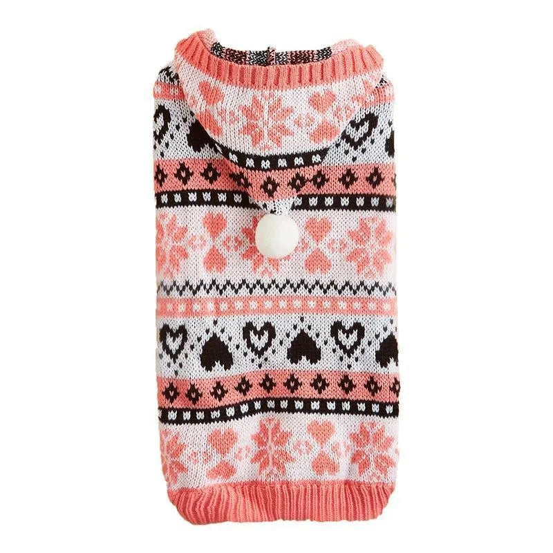 Acrylic dog sweater with snowflake pattern and love stripe camouflage design