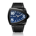 Men's casual triangle belt quartz watch showing 9mm thickness case