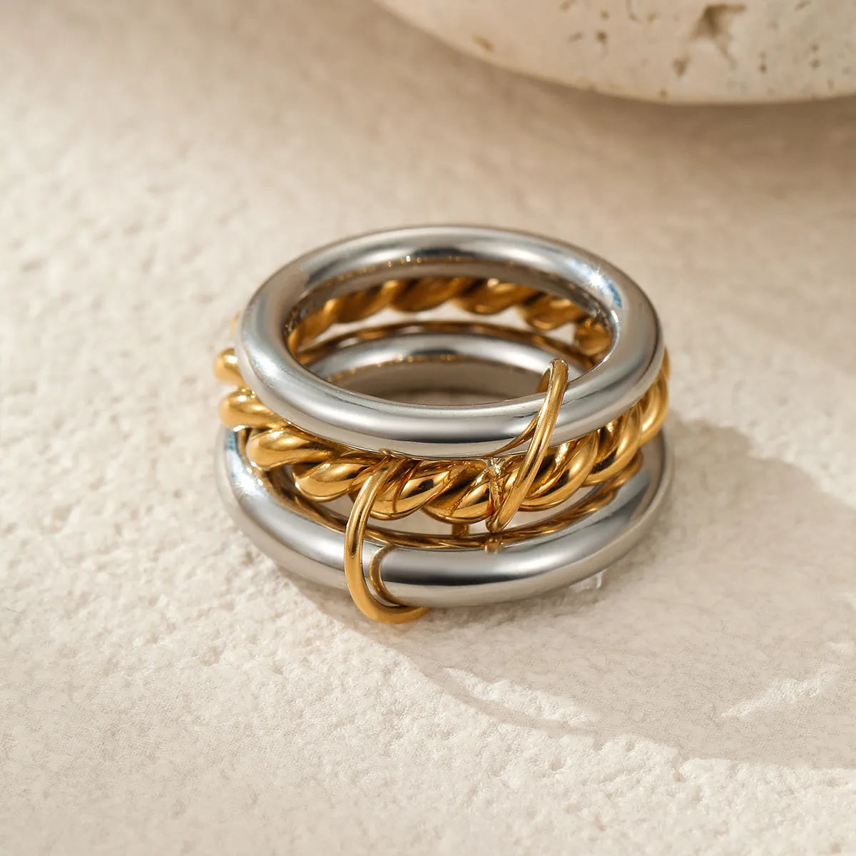 Stacked colour matching stainless steel ring set with 18K gold plating for women