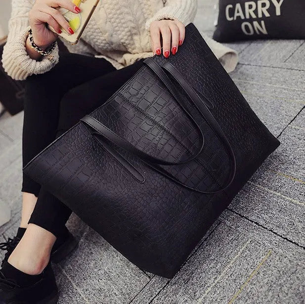 Women's simple fashion handbag shoulder bag in black and grey colours