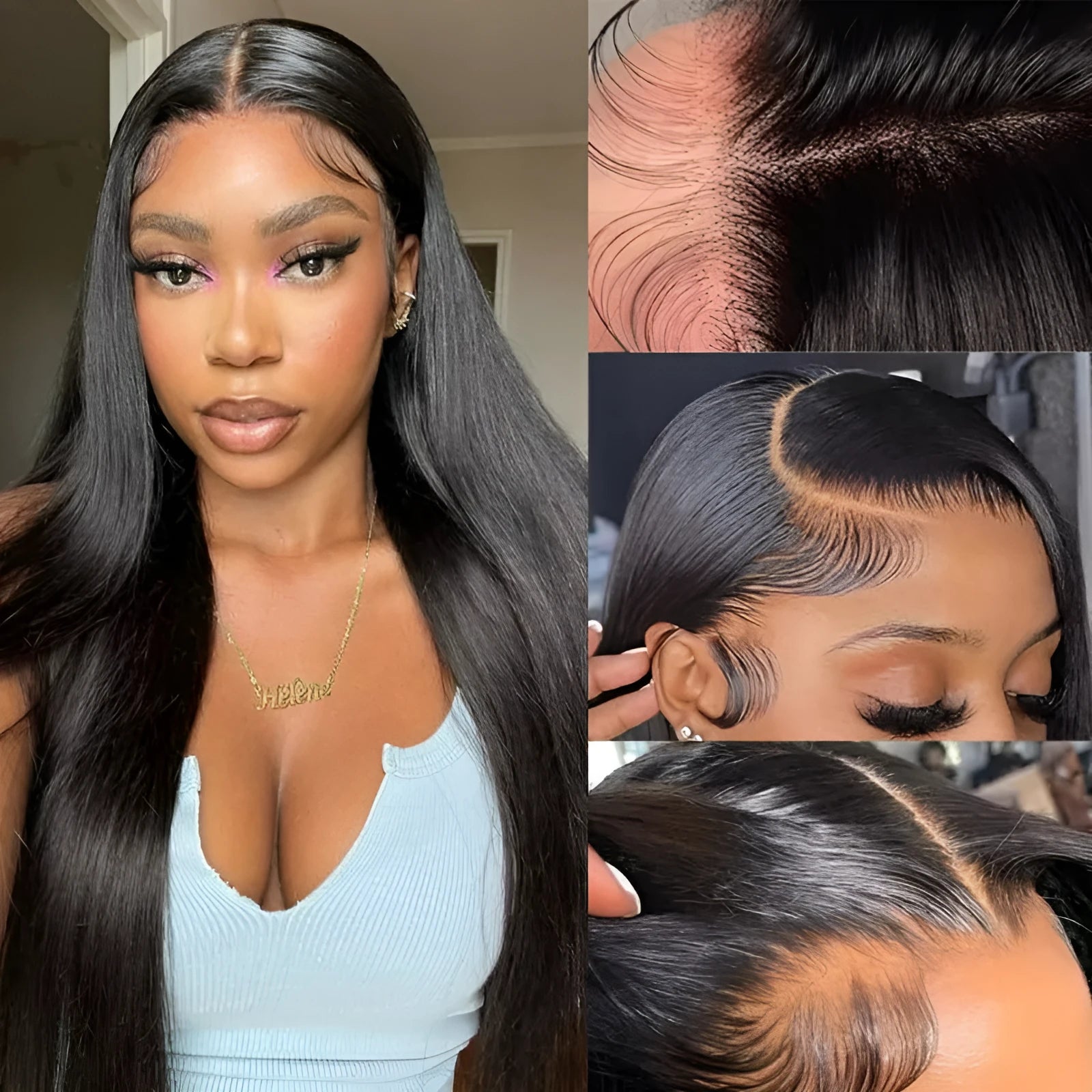 A straight, Black human hair wig with a 13x6 lace front, shown in a long length.