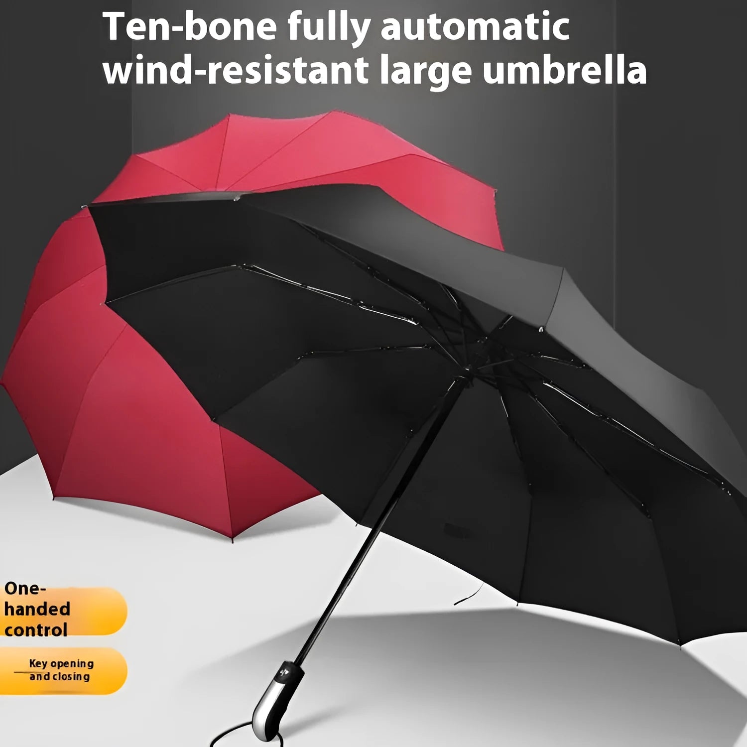 Triple folding business umbrella with automatic open mechanism and palace style design
