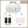 White round portable folding grill with detachable carbon tank for outdoor baking and frying