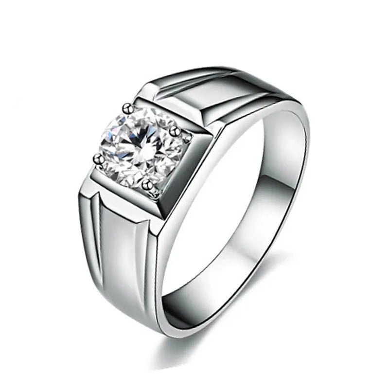 Adjustable copper men's ring with large square diamond design in gold colour on finger