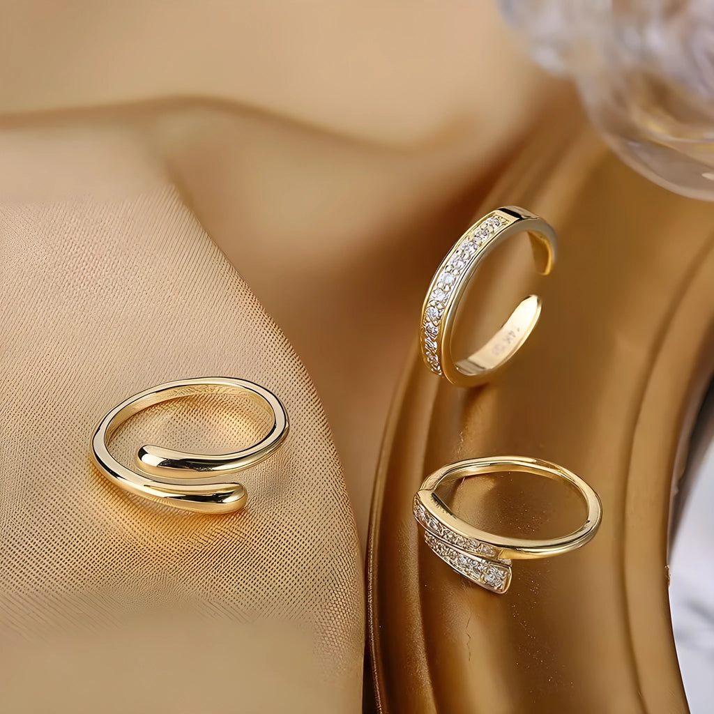14K gold plated geometric toe ring with rhinestone or water drop decorative designs