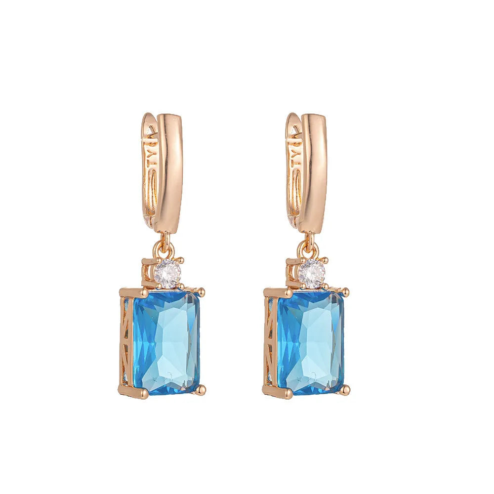 Square geometric copper earrings with electroplated gold or silver finish