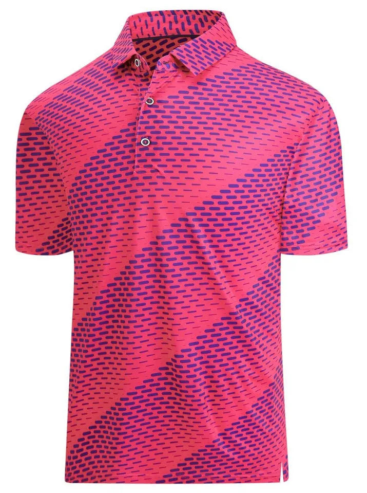 Men's 3D printed short sleeve top with metallic zipper decorations in Japanese retro style