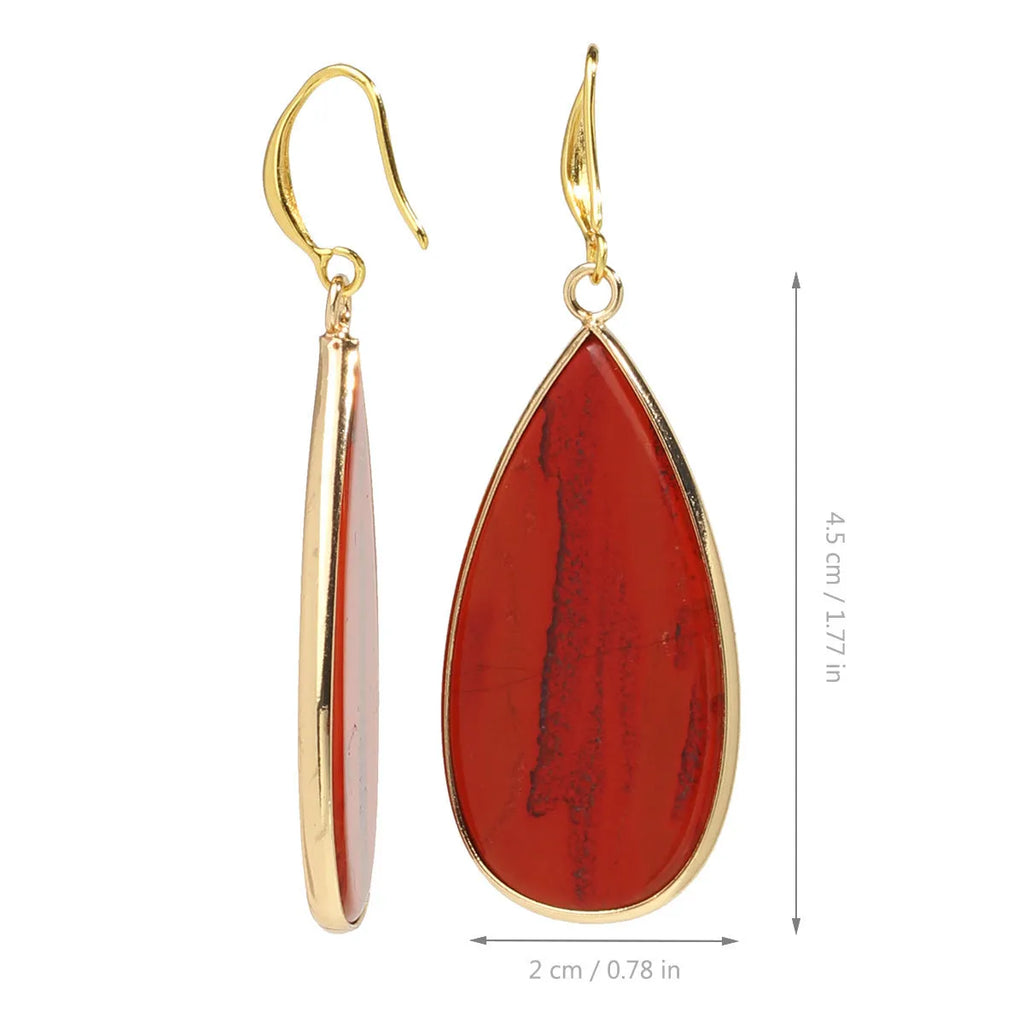 Vintage long water drop stone earrings in Tigereye, amethyst, pink crystal, redstone, or turquoise