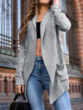 Grey women's loose-fit thick viscose cardigan with pockets and long sleeves.