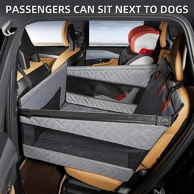 Grey cloth water resistant dog bed measuring 56x56x40cm for car and indoor use