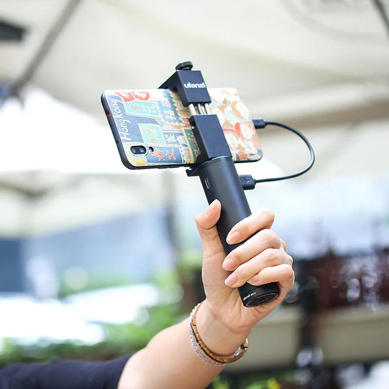 Black aluminium alloy charging handle power bank measuring 12.5cm with 6800mAh capacity