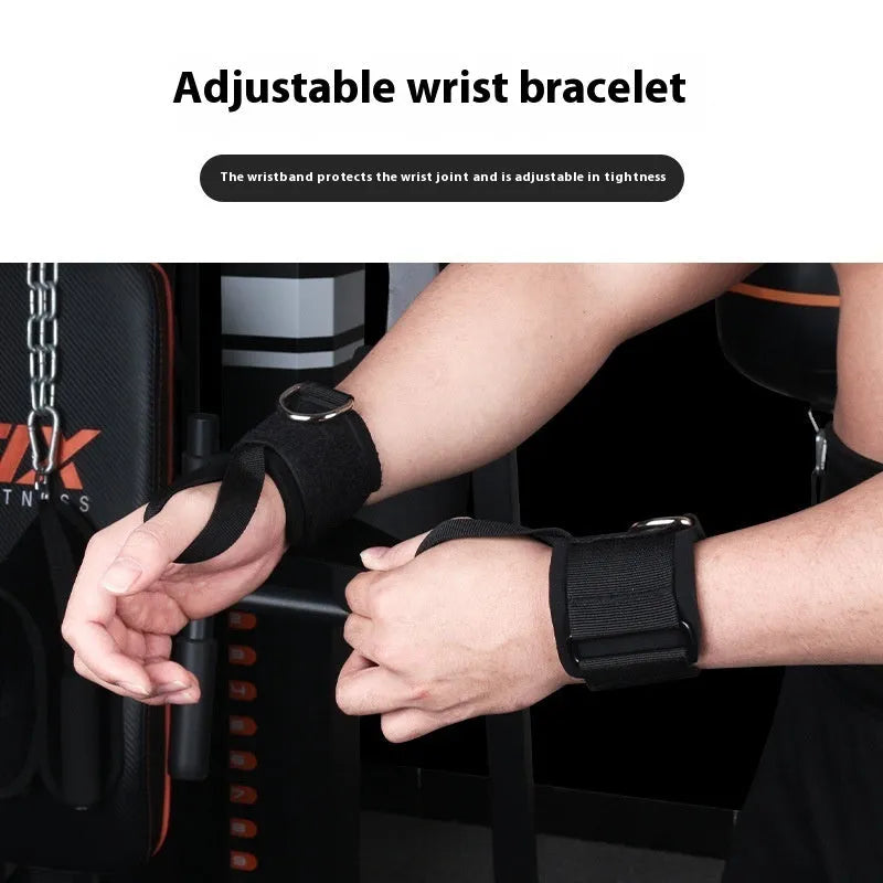 TPE elastic chest expander belt with colour-coded sleeves indicating 100-300 pound resistance levels