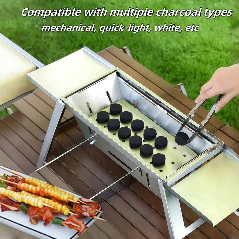 Small foldable portable charcoal grill for outdoor camping and picnics
