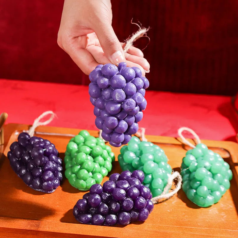 Purple and green grape handmade soap bars showing 80g size and natural grape cluster elements