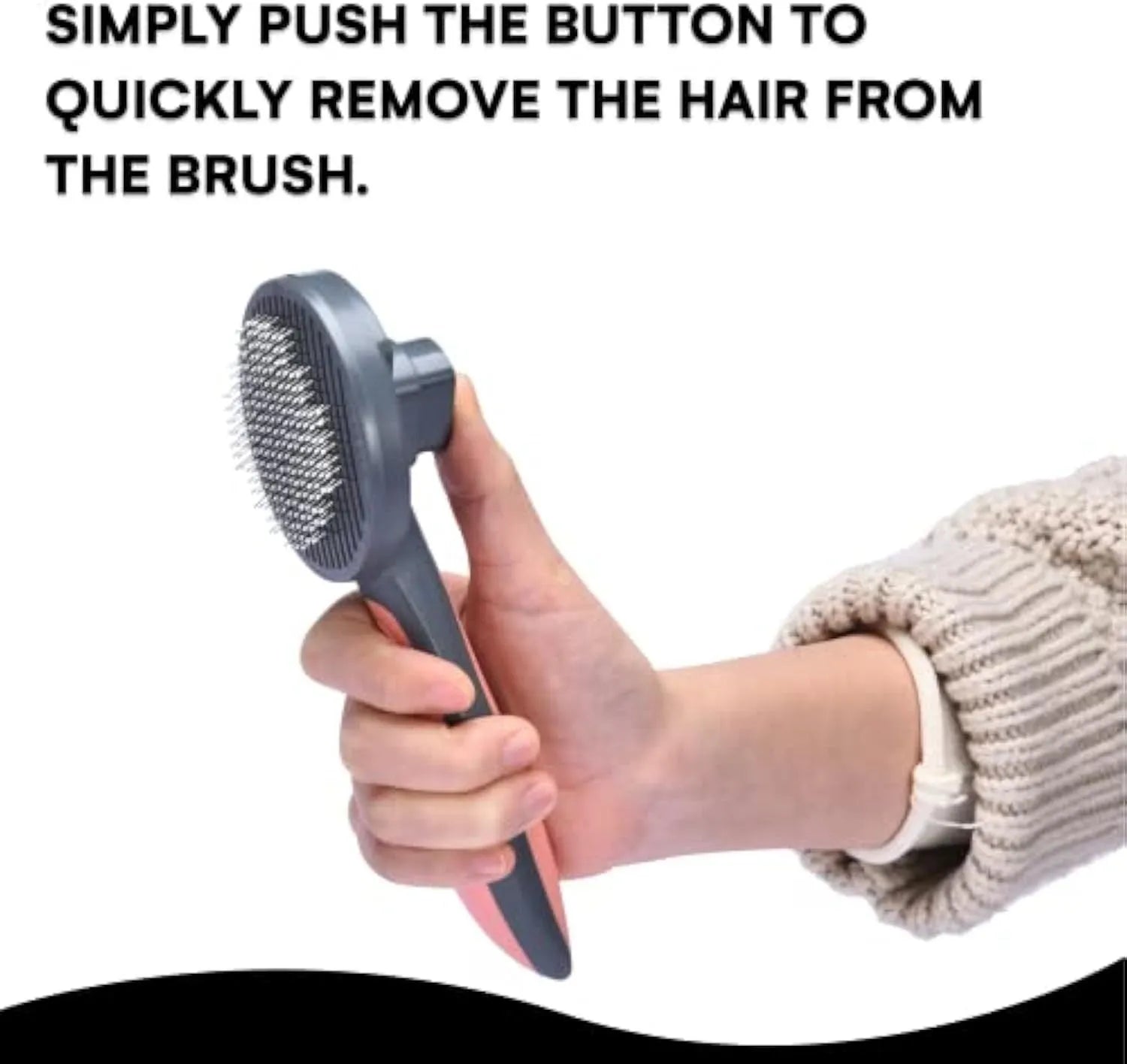 Self-cleaning pet slicker brush with one-click button and massage-tip bristles in grey, green or pink colour options