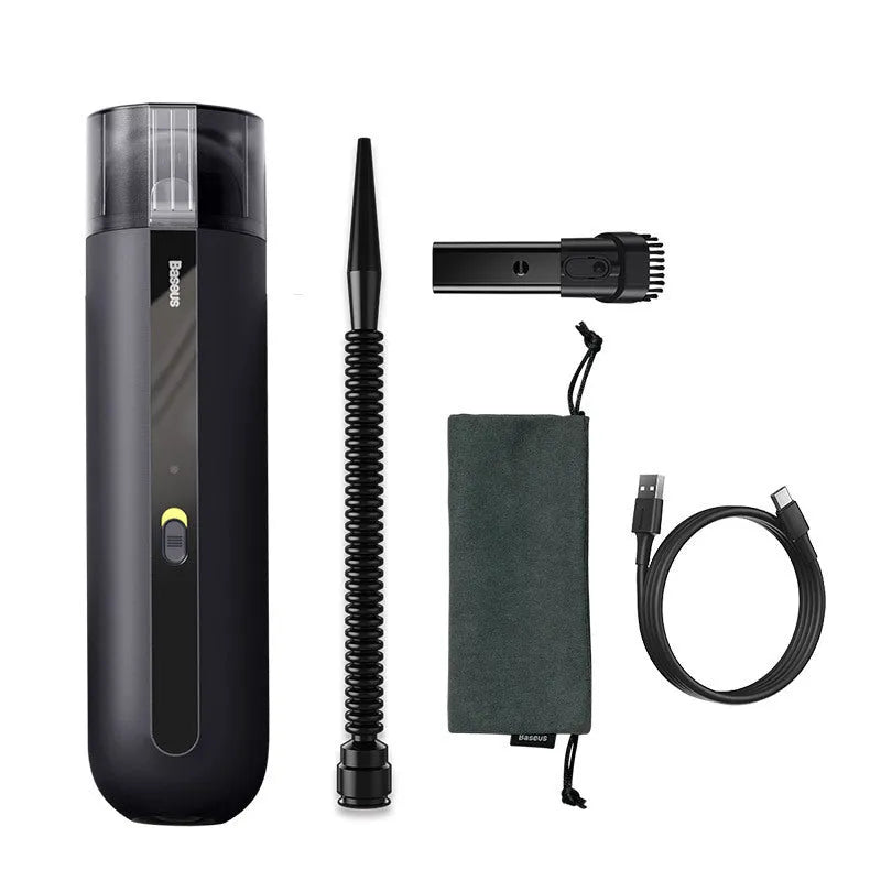 BASEUS wireless handheld car vacuum cleaner in black, white, or green with blowing hose attachment