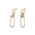 Geometric sterling silver needle hoop earrings with ring and line design details