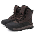 Men's black high-top lace-up boots with fleece lining, shown on a flat heel with a ribbed TPR sole.