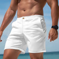 Men's straight leg casual shorts in cotton blend fabric available in black, white, and grey colours