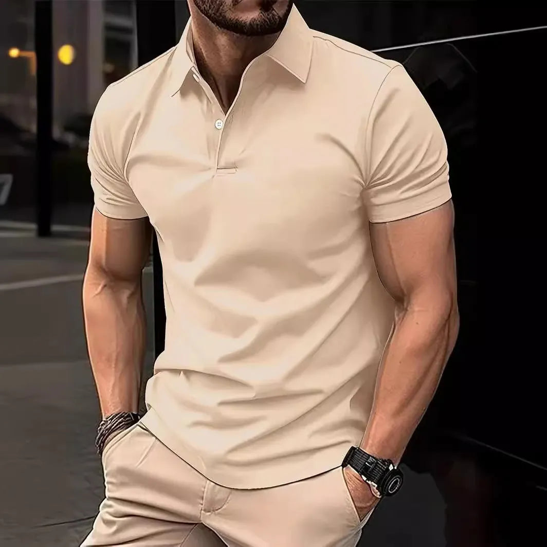 Men's slim fit cotton mix short sleeve button shirt in solid colours