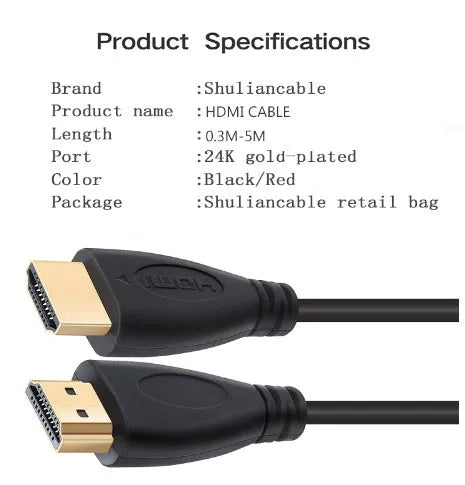 Gold-plated HDMI male to male cable in multiple length options for HD 1080p 3D video