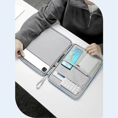 Imitation leather tablet protective case with fabric lining in black, light grey, pink and sky blue colours