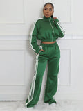 Women's polyester two-piece sweater set in street hipster style with striped pattern