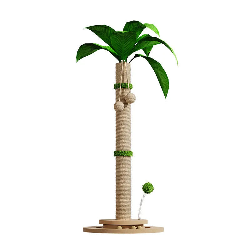 Vertical cat climbing frame with hemp rope scratching posts in a natural canna colour finish.