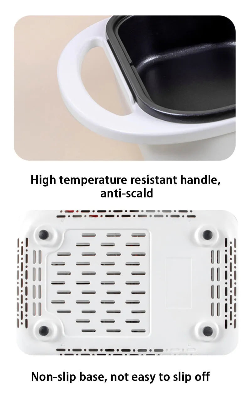 White or green dual-function electric hot pot appliance with mechanical controls for caldron and frying oven use.