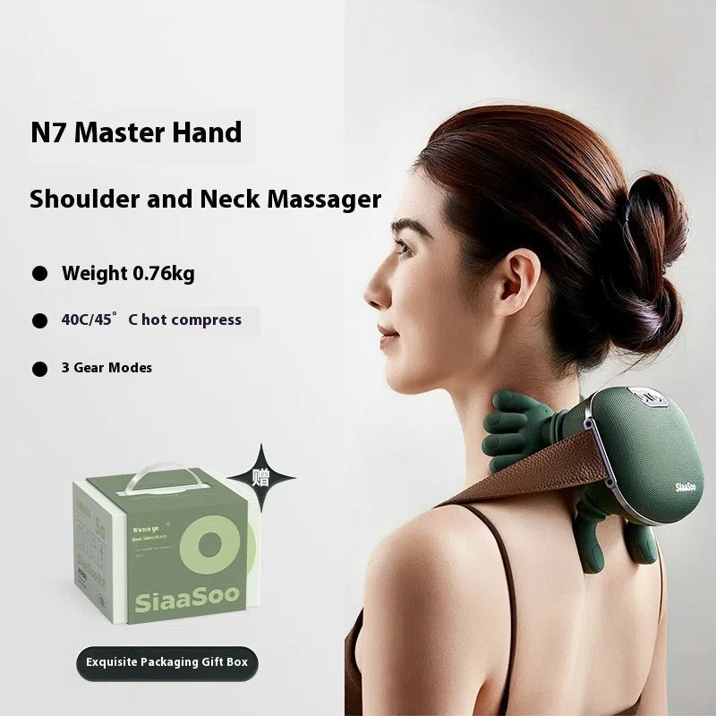 Hand shoulder cervical oblique muscle massager in N7 moss green colour with USB cable