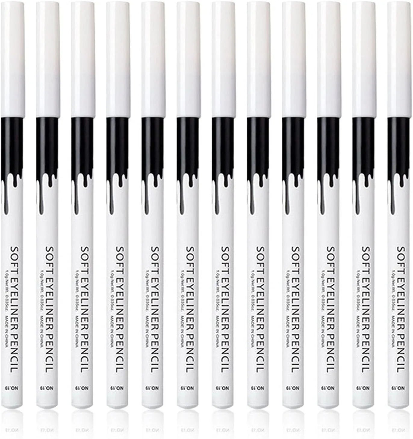12 white and black retractable eyeliner pencils with sharpener for waterproof makeup application