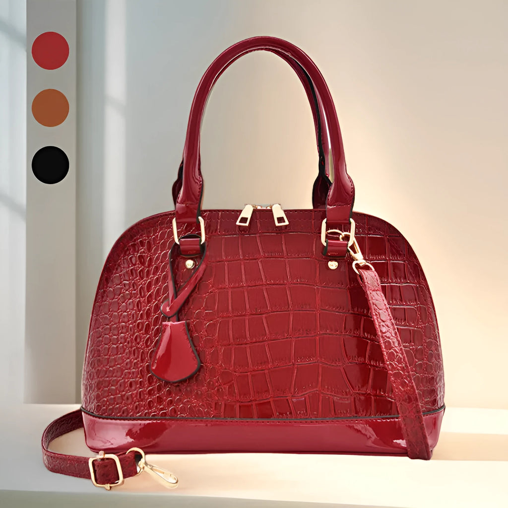 Shiny PU leather crossbody shoulder bag in shell shape with 22x30x15cm dimensions