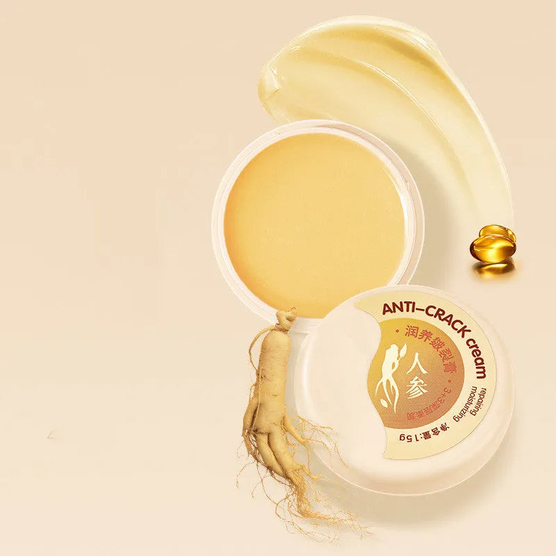 Moisturising skin repair body cream with ginseng in a white jar, 15g cracking cream