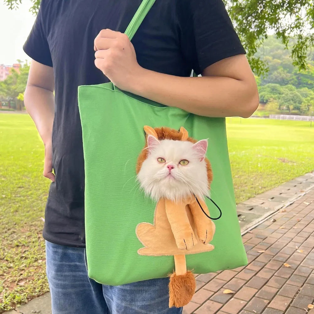 Canvas pet shoulder bag with cartoon pattern for small dog or cat transportation