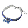 Bling rhinestone dog collar with crystal pendant on a small dog, blue colour, adjustable size S