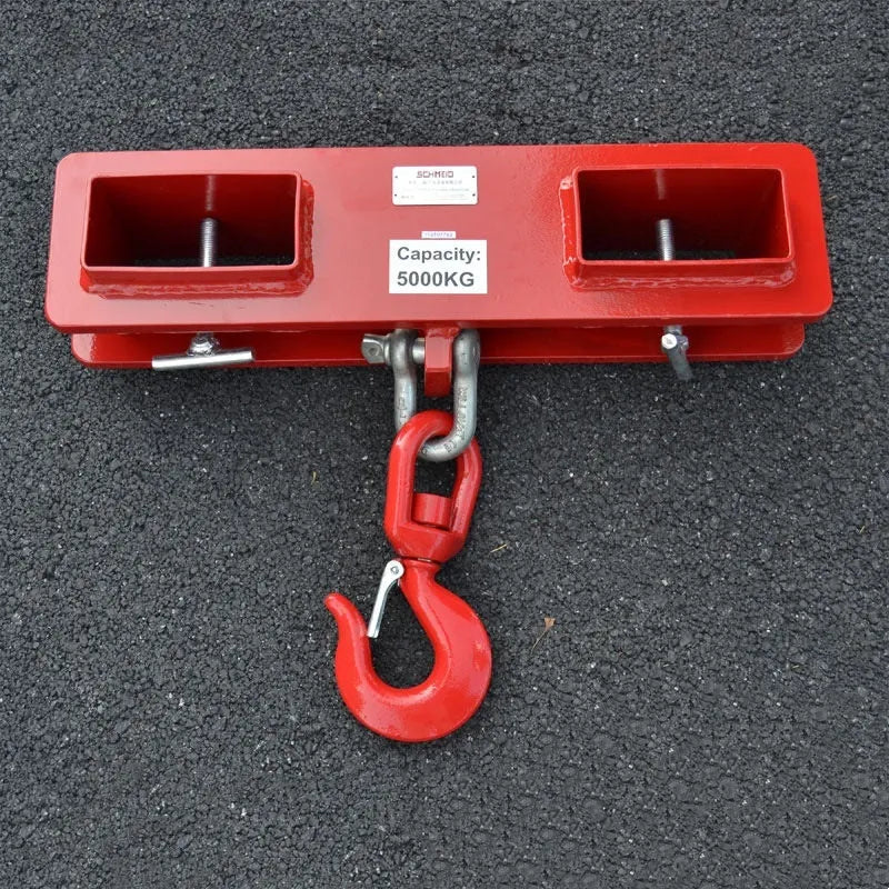 Iron forklift crane hook with rotatable drum and safety lock for converting forklifts to mobile cranes